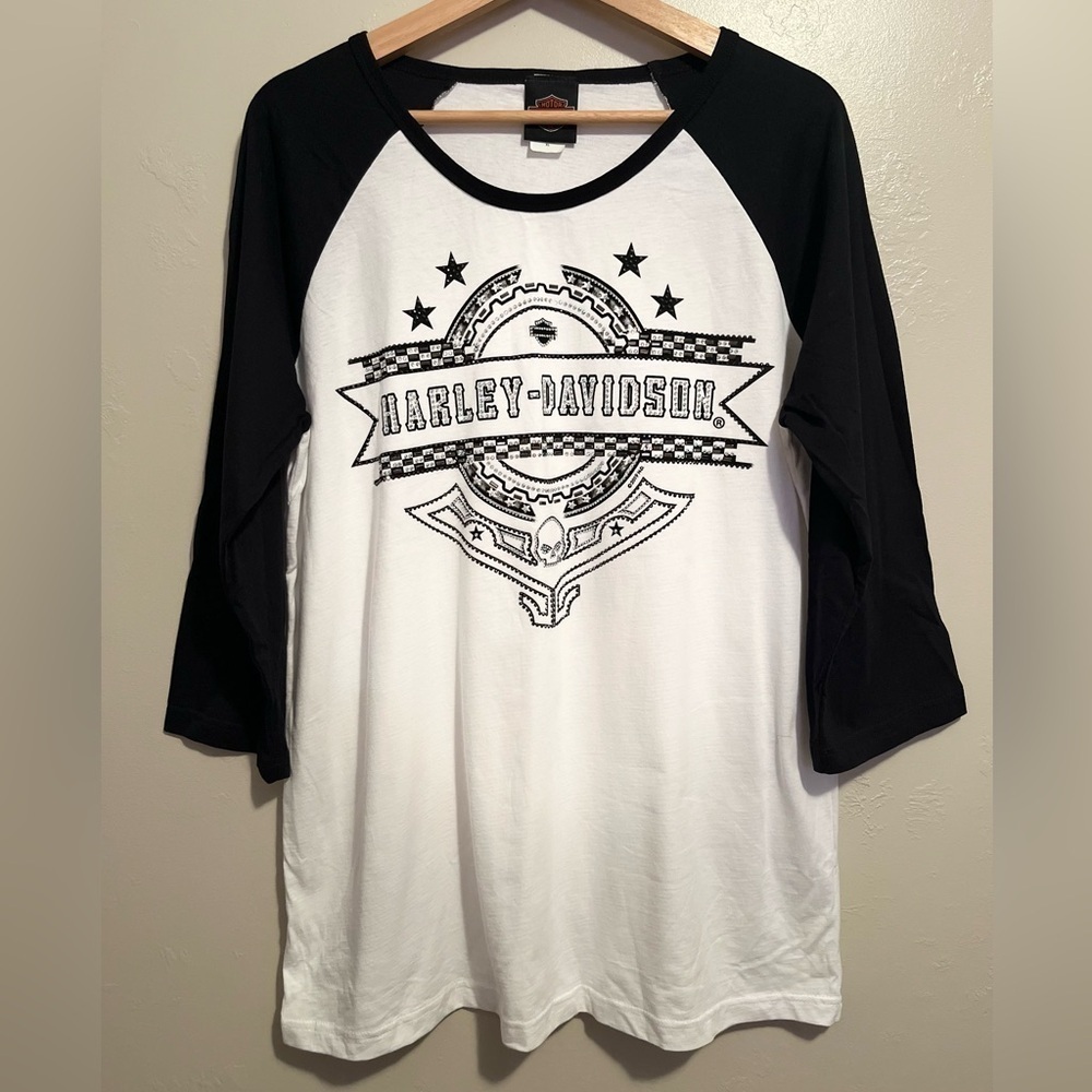 Harley-Davidson® Women's Bling Thunder Dome 3/4 Raglan Sleeve Scoop Neck Top XL - Picture 7 of 13
